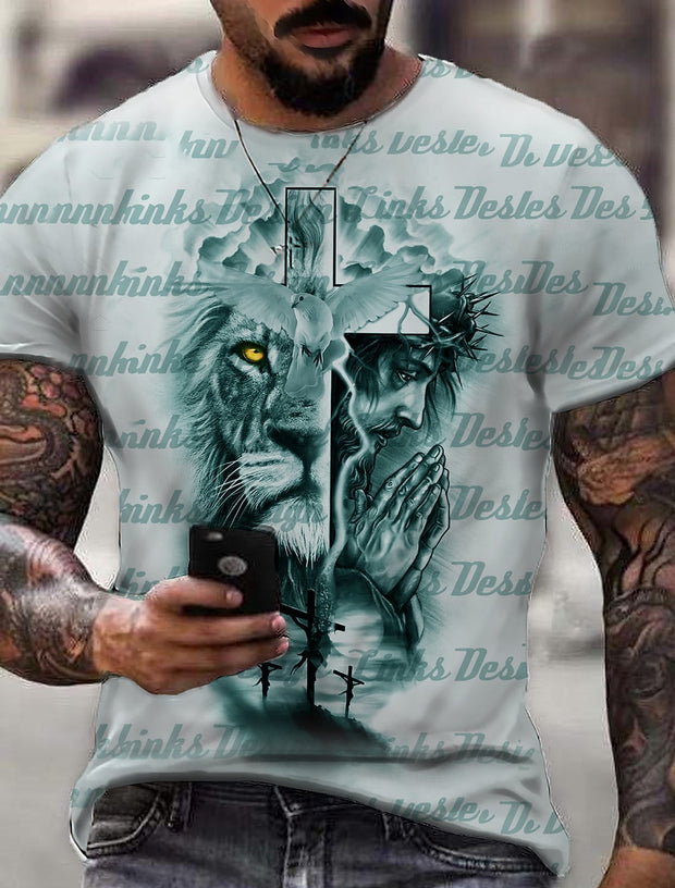 Men's Tee T-shirt Shirt 3D Print Graphic Prints Lion Print Short Sleeve Daily Tops